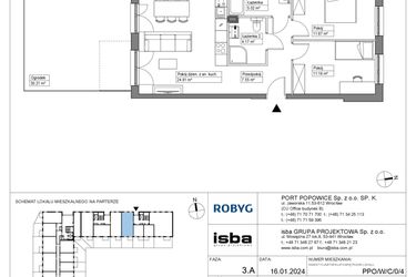 Rzut - Mieszkanie na sprzedaż 3 pokoje o powierzchni 64,42 m² - numer PPO/W/C/0/4 w Port Popowice bud. W