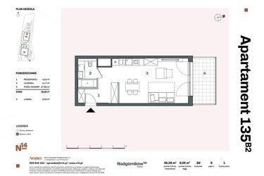 Rzut - Mieszkanie na sprzedaż 1 pokój o powierzchni 36,28 m² - numer B2.135 w Nadgórników 14