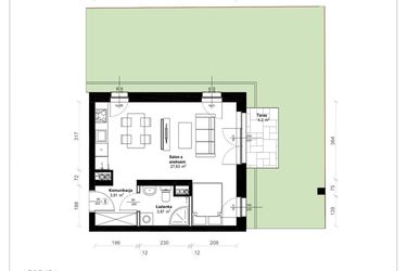 Rzut - Mieszkanie na sprzedaż 1 pokój o powierzchni 35,41 m² - numer B.0.07.1k w ATRIUM