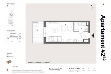 Rzut - Mieszkanie na sprzedaż 1 pokój o powierzchni 26,39 m² - numer B2.42 w Nadgórników 14