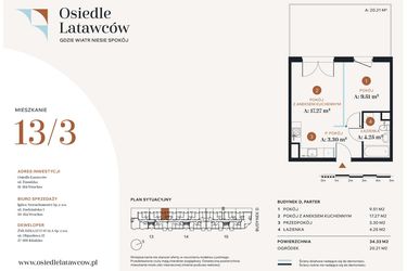 Rzut - Mieszkanie na sprzedaż 2 pokoje o powierzchni 34,33 m² - numer D13-3 w Osiedle Latawców