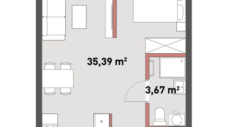 Rzut - Mieszkanie na sprzedaż 1 pokój o powierzchni 41,58 m² - numer A.08.10 w Żelazna 54