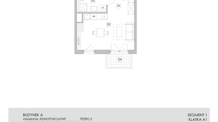 Rzut - Mieszkanie na sprzedaż 1 pokój o powierzchni 29,52 m² - numer A1.5.23 w ATAL Ruczaj