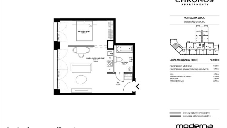 Rzut - Mieszkanie na sprzedaż 2 pokoje o powierzchni 44,93 m² - numer 521 w Chronos etap II