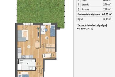 Rzut - Mieszkanie na sprzedaż 3 pokoje o powierzchni 60,25 m² - numer G3-02 w Smolec pod Wrocławem Dobry Deweloper Milo