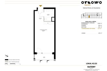 Rzut - Mieszkanie na sprzedaż 1 pokój o powierzchni 31,71 m² - numer K2.23 w Orłowo Square - Apartamenty inwestycyjne