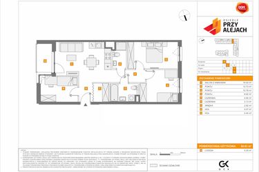 Rzut - Mieszkanie na sprzedaż 4 pokoje o powierzchni 68,63 m² - numer 3.1.D.35 w Osiedle przy Alejach etap 3