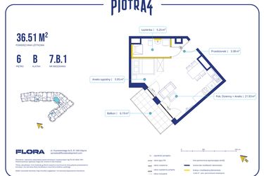 Rzut - Mieszkanie na sprzedaż 1 pokój o powierzchni 36,51 m² - numer 7.B.1 w Piotra 4