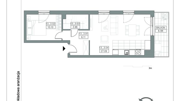 Rzut - Mieszkanie na sprzedaż 2 pokoje o powierzchni 47,28 m² - numer bud. 5|13 w Porto Bianco III