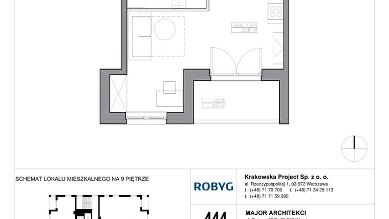 Rzut - Mieszkanie na sprzedaż 1 pokój o powierzchni 30,13 m² - numer KR6/B/9/4 w Apartamenty Krakowska etap VI