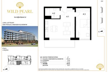 Rzut - Mieszkanie na sprzedaż 2 pokoje o powierzchni 46,84 m² - numer 4.4 w Wild Pearl - apartamenty inwestycyjne