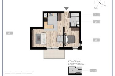 Rzut - Mieszkanie na sprzedaż 2 pokoje o powierzchni 46,27 m² - numer 62 w Szczytno Dąbrowskiego - etap 2