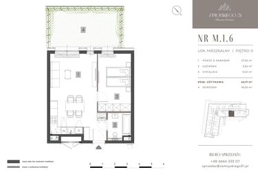 Rzut - Mieszkanie na sprzedaż 2 pokoje o powierzchni 43,17 m² - numer M.1.6 w Zamoyskiego 31