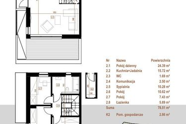 Rzut - Mieszkanie na sprzedaż 5 pokoi o powierzchni 78,51 m² - numer 4.2 w Osiedle Dębowe