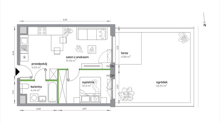 Rzut - Mieszkanie na sprzedaż 2 pokoje o powierzchni 38,54 m² - numer 1/A/1/7 w Sochaczewska Vita