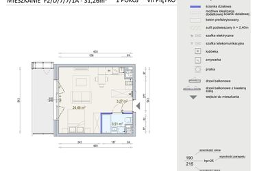 Rzut - Mieszkanie na sprzedaż 1 pokój o powierzchni 31,26 m² - numer D/7/7/1A w Modern Mokotów bud. F1 i F2