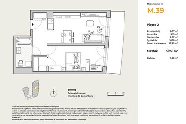 Rzut - Mieszkanie na sprzedaż 2 pokoje o powierzchni 49,01 m² - numer M39 w Baja Piaśniki