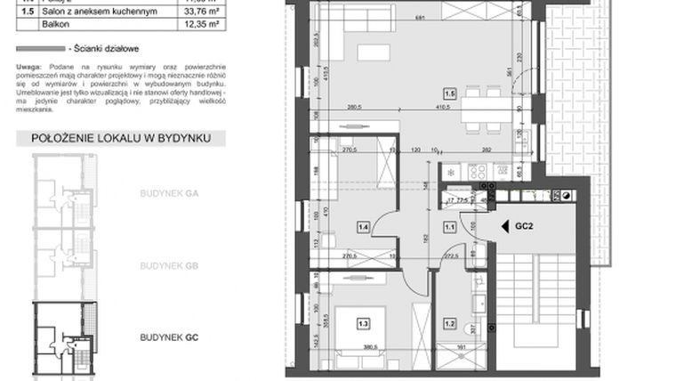 Rzut - Mieszkanie na sprzedaż 3 pokoje o powierzchni 76,99 m² - numer GC2 w Wzgórze Zelwerowicza