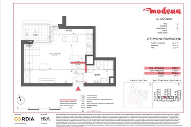 Rzut - Mieszkanie na sprzedaż 1 pokój o powierzchni 32 m² - numer A.101 w Modena II