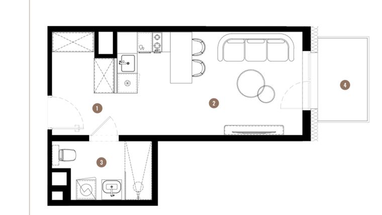 Rzut - Mieszkanie na sprzedaż 1 pokój o powierzchni 27,55 m² - numer C3.02.04 w Apartamenty Reytana