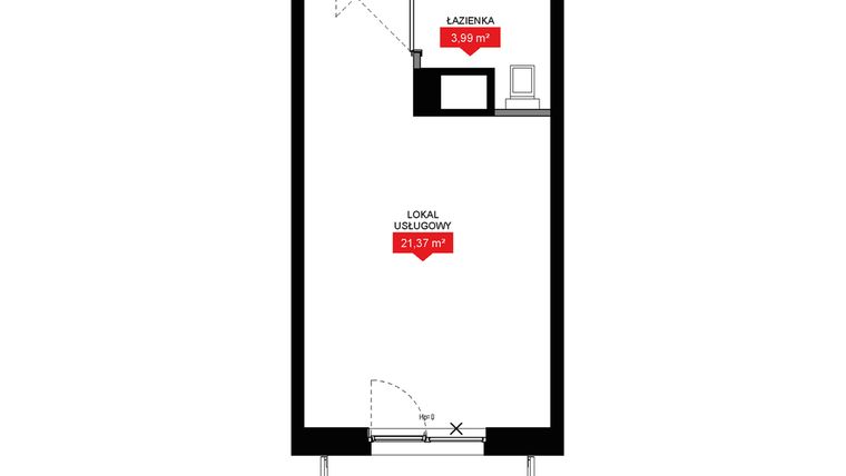 Rzut - Mieszkanie na sprzedaż 1 pokój o powierzchni 25,37 m² - numer A2 225LU w 29L - Apartamenty inwestycyjne