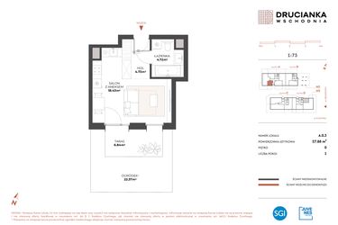 Rzut - Mieszkanie na sprzedaż 1 pokój o powierzchni 27,88 m² - numer A.0.3 w Drucianka Wschodnia