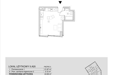 Rzut - Mieszkanie na sprzedaż 1 pokój o powierzchni 24,99 m² - numer II.A.20 w Krakowska 35 - Apartamenty Inwestycyjne