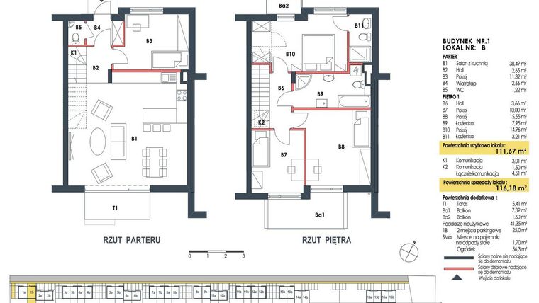 Rzut - Dom na sprzedaż 5 pokoi o powierzchni 115,81 m² - numer 1b w Waw.Re