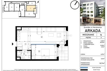 Rzut - Mieszkanie na sprzedaż 2 pokoje o powierzchni 52,29 m² - numer 16 w N15