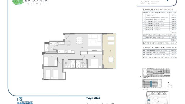 Rzut - Mieszkanie na sprzedaż 3 pokoje o powierzchni 93,25 m² - numer 170 w Valonia - Alicante