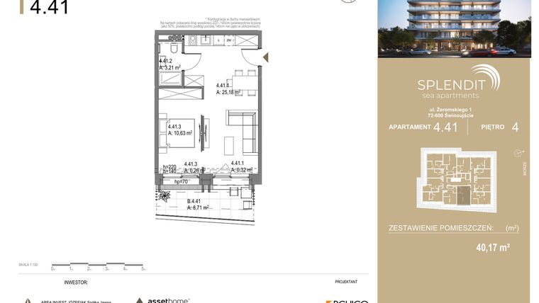 Rzut - Mieszkanie na sprzedaż 2 pokoje o powierzchni 40,17 m² - numer 4.41 w Splendit Świnoujście