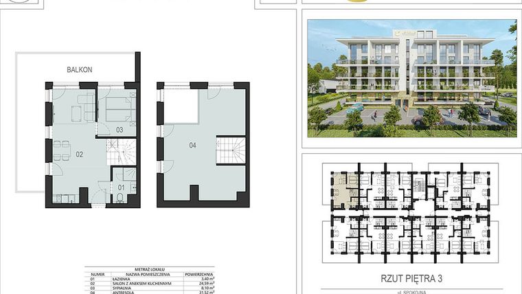 Rzut - Mieszkanie na sprzedaż 2 pokoje o powierzchni 67,61 m² - numer 3.09 w Ustronie Supreme Apartments