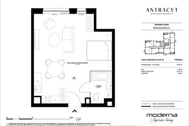 Rzut - Mieszkanie na sprzedaż 1 pokój o powierzchni 40,02 m² - numer 29 w Antracyt