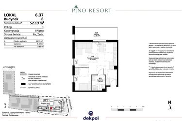 Rzut - Mieszkanie na sprzedaż 2 pokoje o powierzchni 52,19 m² - numer 6.37 w Pino Resort