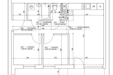 Rzut - Mieszkanie na sprzedaż 3 pokoje o powierzchni 45,63 m² - numer 1 w Bydgoska 19