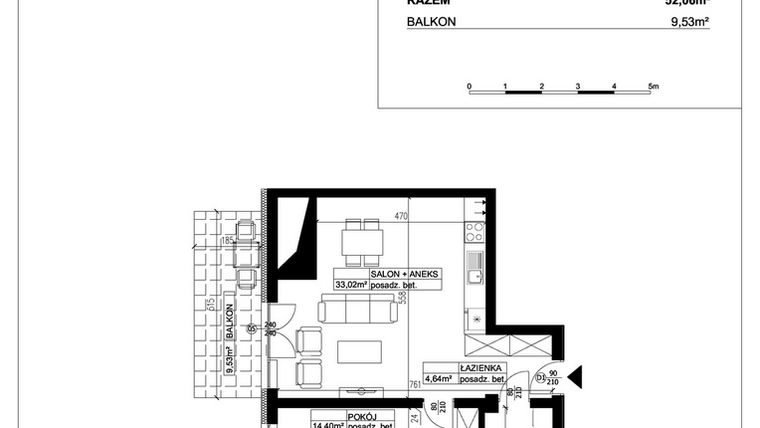 Rzut - Mieszkanie na sprzedaż 2 pokoje o powierzchni 52,06 m² - numer 28 w Ceramika