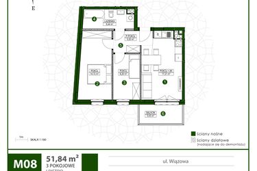 Rzut - Mieszkanie na sprzedaż 3 pokoje o powierzchni 51,84 m² - numer 8 w Moja Wiązowa