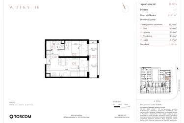 Rzut - Mieszkanie na sprzedaż 2 pokoje o powierzchni 35,55 m² - numer B/1/05 w Wielka 16