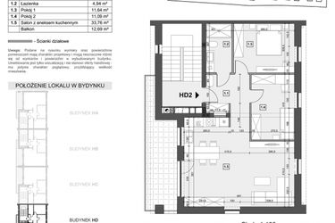 Rzut - Mieszkanie na sprzedaż 3 pokoje o powierzchni 69,15 m² - numer HD2 w Wzgórze Zelwerowicza