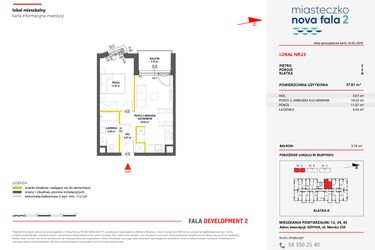 Rzut - Mieszkanie na sprzedaż 2 pokoje o powierzchni 37,81 m² - numer 23 w Miasteczko Nova Fala 2