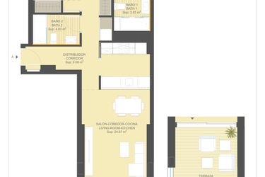 Rzut - Mieszkanie na sprzedaż 2 pokoje o powierzchni 101 m² - numer 9.5.A w Sea Gardens - Campoamor