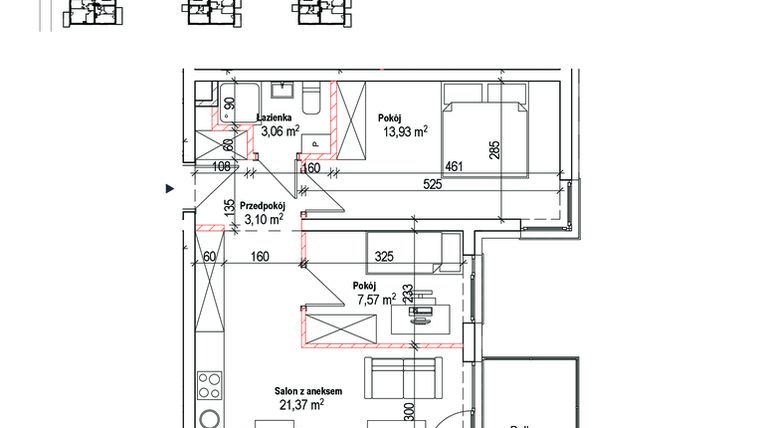 Rzut - Mieszkanie na sprzedaż 2 pokoje o powierzchni 49,03 m² - numer 11B w Łowicka 25