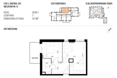 Rzut - Mieszkanie na sprzedaż 2 pokoje o powierzchni 42,74 m² - numer 22H/12 w NATURAMA II