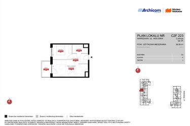 Rzut - Mieszkanie na sprzedaż 2 pokoje o powierzchni 38,08 m² - numer C2F 223 w Modern Mokotów etap 3, budynek C1 i C2