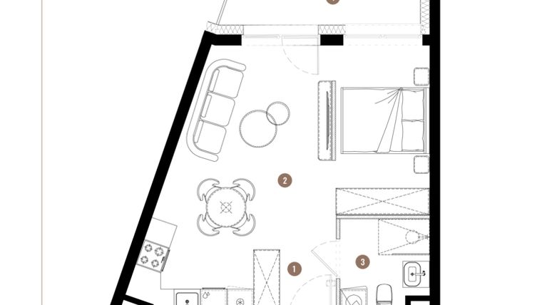 Rzut - Mieszkanie na sprzedaż 1 pokój o powierzchni 35,78 m² - numer C2.01.14 w Apartamenty Reytana