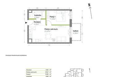 Rzut - Mieszkanie na sprzedaż 2 pokoje o powierzchni 41,38 m² - numer A.A.2.04 w Głębocka Vita