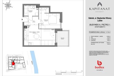 Rzut - Mieszkanie na sprzedaż 2 pokoje o powierzchni 46,39 m² - numer A5 w Kapitanat A