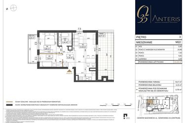Rzut - Mieszkanie na sprzedaż 3 pokoje o powierzchni 53,28 m² - numer M.22 w Ożarowska 35