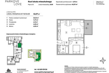 Rzut - Mieszkanie na sprzedaż 2 pokoje o powierzchni 42,27 m² - numer B.69 w Parkove Love