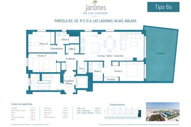 Rzut - Mieszkanie na sprzedaż 3 pokoje o powierzchni 135 m² - numer JL2-72A w Jardines de las Lagunas